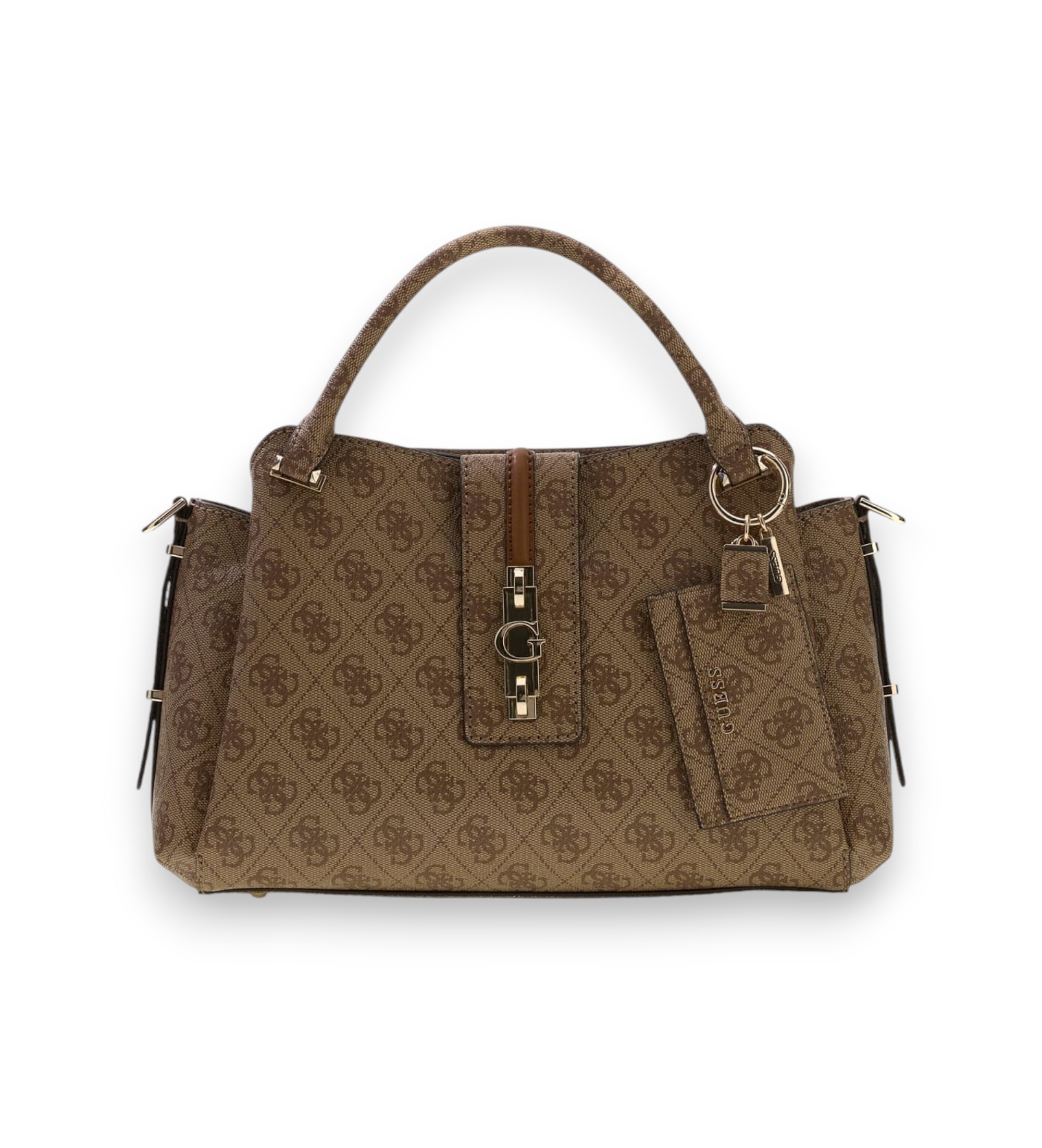 GUESS Yvonne Beige Logo Satchel Bag