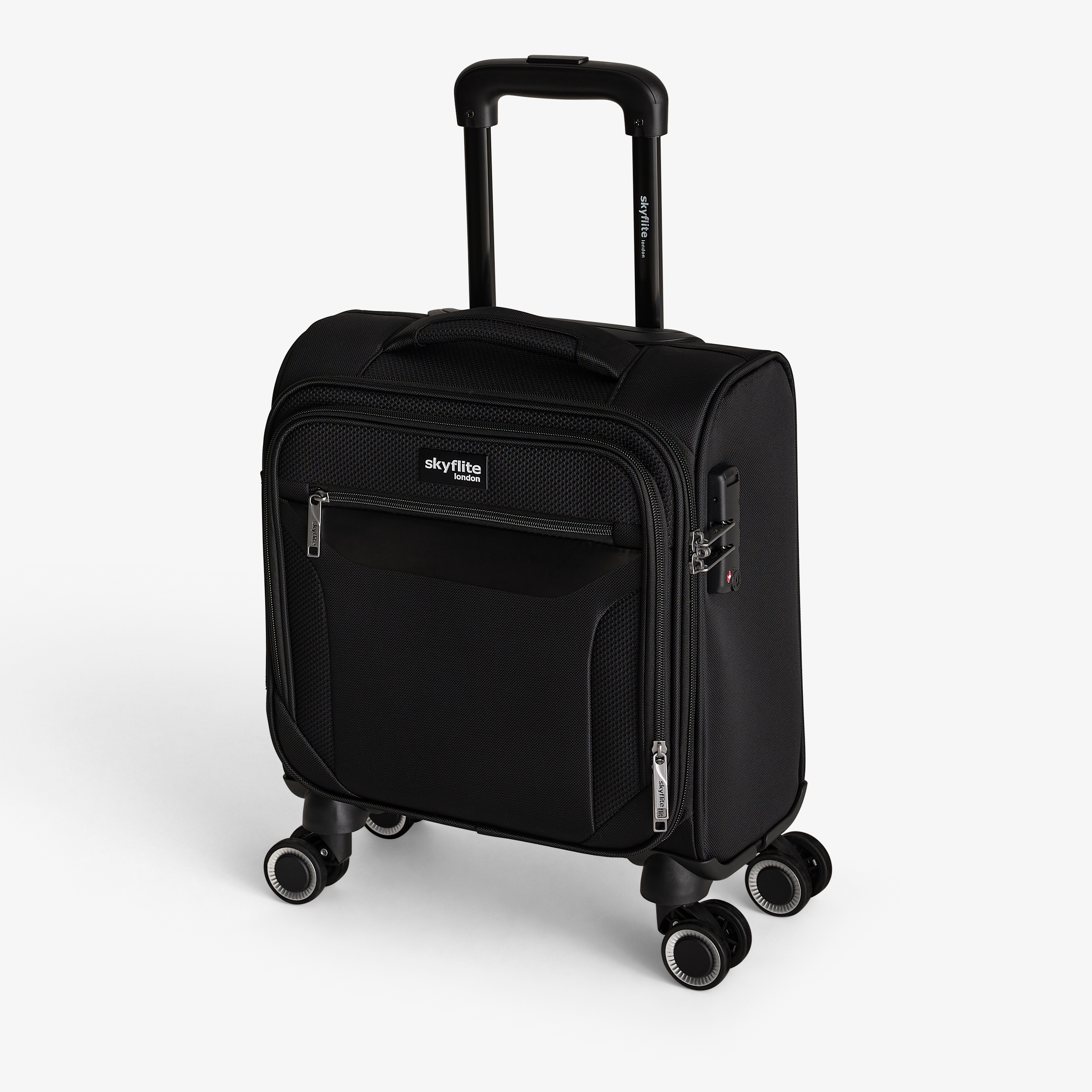 Skyflite Virage 4 Double Spinner Wheel TSA Lock Softsided Cabin Case EasyJet Approved Max Size 45 x 36 x 20cm - Black