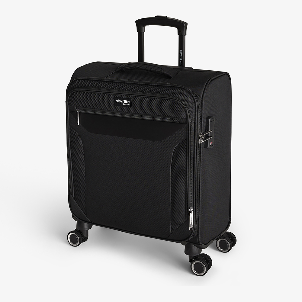 Skyflite Virage 4 Double Spinner Wheel TSA Lock Softsided Cabin Case British Airways Approved Max Size 56 x 45 x 25cm - Black