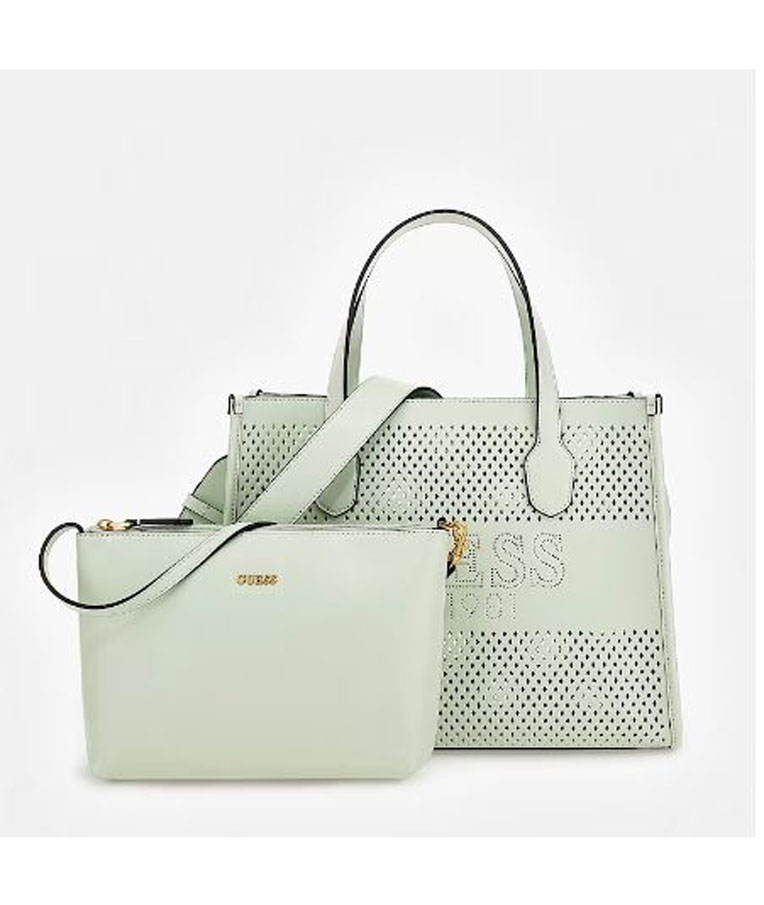 markør bidragyder Accord Guess Katey Perforated Small Tote Handbag Mint - Boros Bags