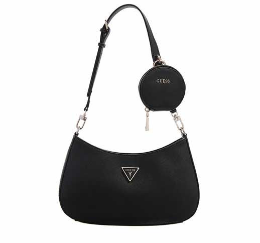 guess alexie top zip shoulder bag brown logo